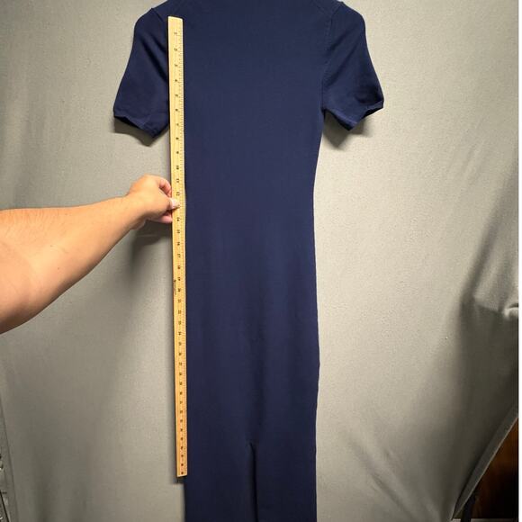 GRLFRND Florrie Navy Blue Ribbed Midi Dress with Short Sleeves XXS - Picture 9 of 12